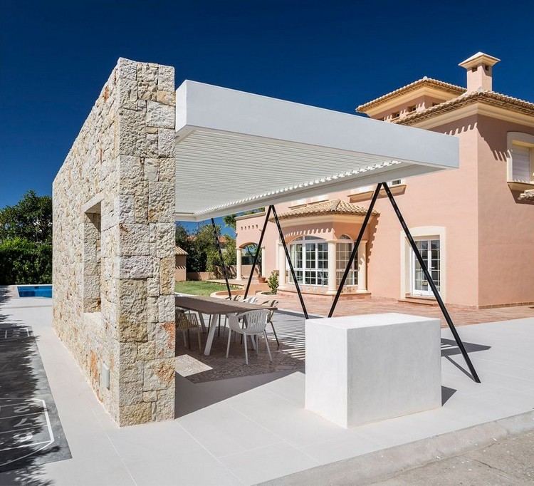 gazebo pergola design moderno alvenaria vigas de aço pretas