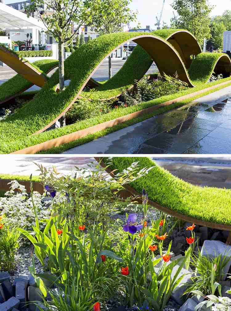 Jardins modernos - design de jardins - tendências - planta - tapete de gramado - aço corten