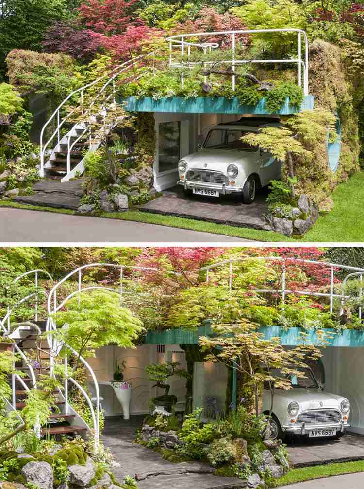 jardim-moderno-paisagismo-tendências-jardim-telhado-garagem-verde