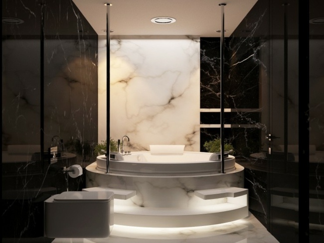 ideia de design de banheira de mármore preto e branco