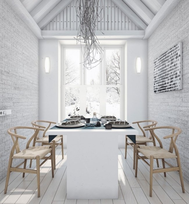 sala de jantar cadeiras de madeira casa de campo moderna com design minimalista
