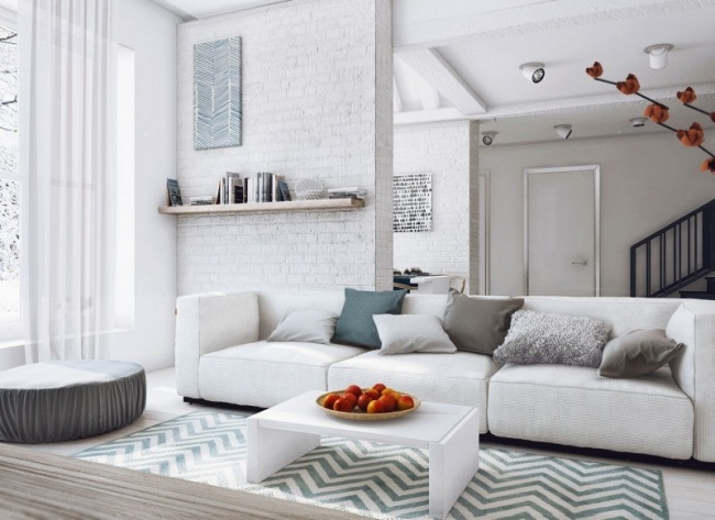 almofadas do sofá da sala de estar apartamento loft moderno com design minimalista