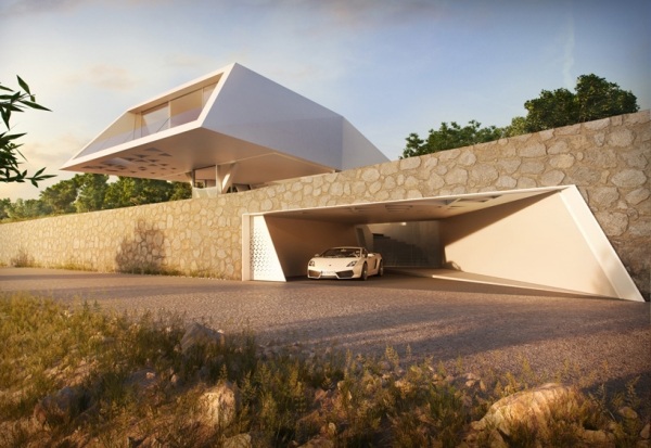 Villa luxuosa moderna em Rodes com vista para o mar e parede de pedra branca