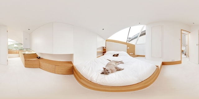 claraboias minimalistas de madeira branca do quarto