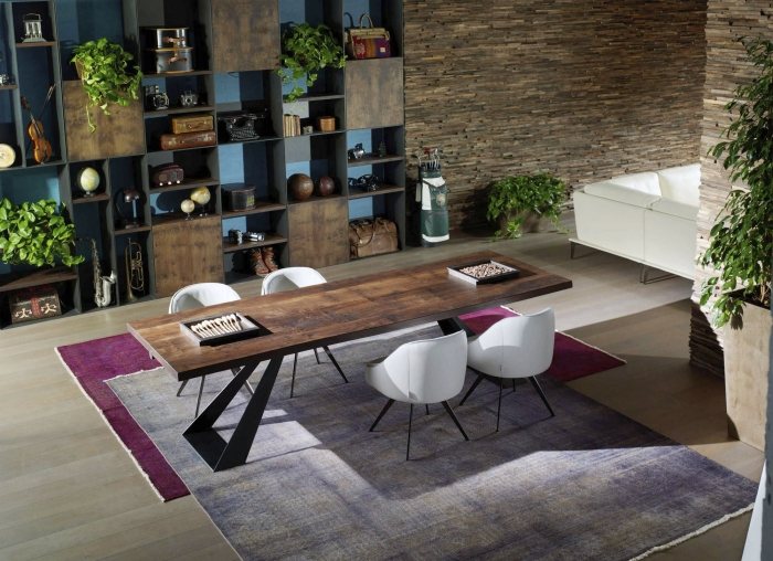 móveis modernos de madeira maciça para sala de jantar retangular-mesa de jantar-CARMA-Sofalux-estrutura de metal