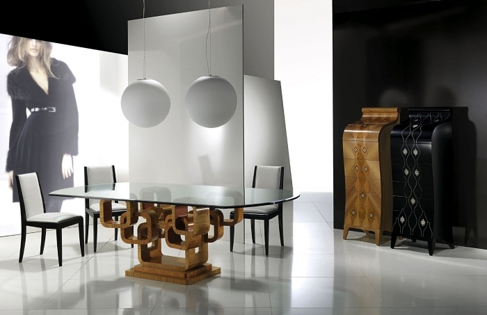 mesa de jantar-tampo de vidro-madeira maciça pés-TA34K-Carpanelli