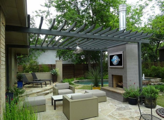 lareira ao ar livre móveis jardim terraço estilo moderno