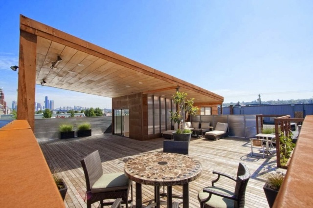 moderno pátio da cidade madeira área de jantar design urbano