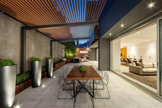 design moderno pátio mesa jardim plantador terraço
