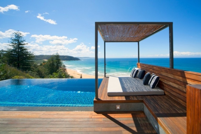 ideias de design moderno-pérgola-bambu-terraço-piscina