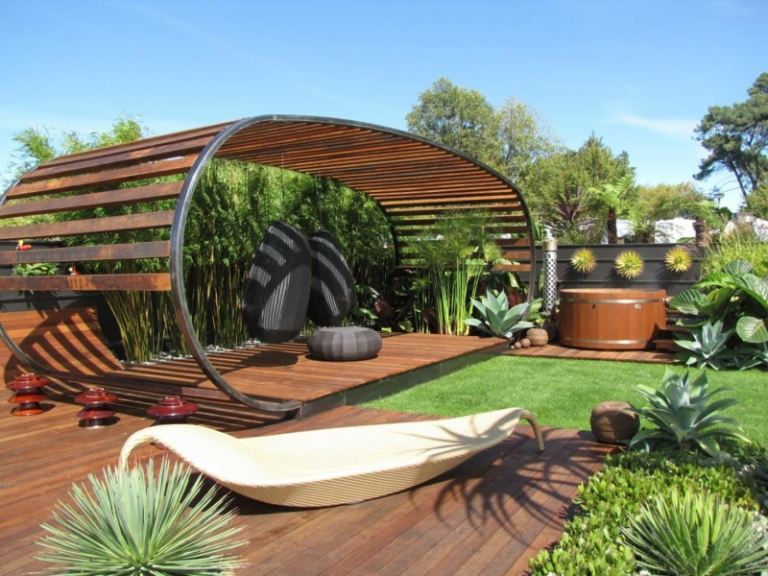 moderno-pérgula-moldura de madeira-jardim design-ideias-terraço