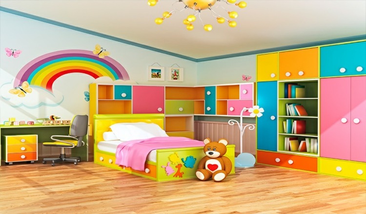 guarda-roupa moderno colorido-armário-portas-ideias-diversão-quarto infantil-arco-íris