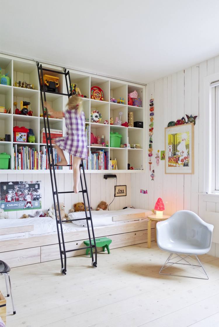 moderno armário de parede prateleira-escada-madeira-cama-escandinavo-eames-armazenamento