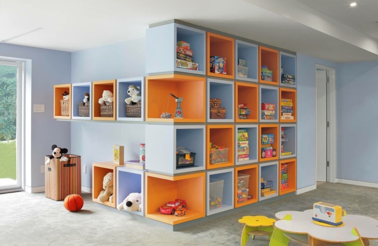 moderno-parede-armário-canto-prateleira-laranja-azul-espaço-armazenamento-brinquedos-armazenamento