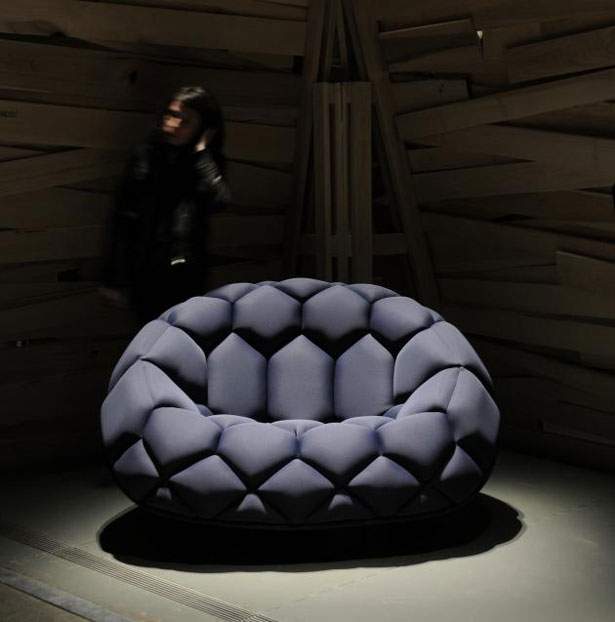 Células de padrão de material preto com design moderno de beanbag