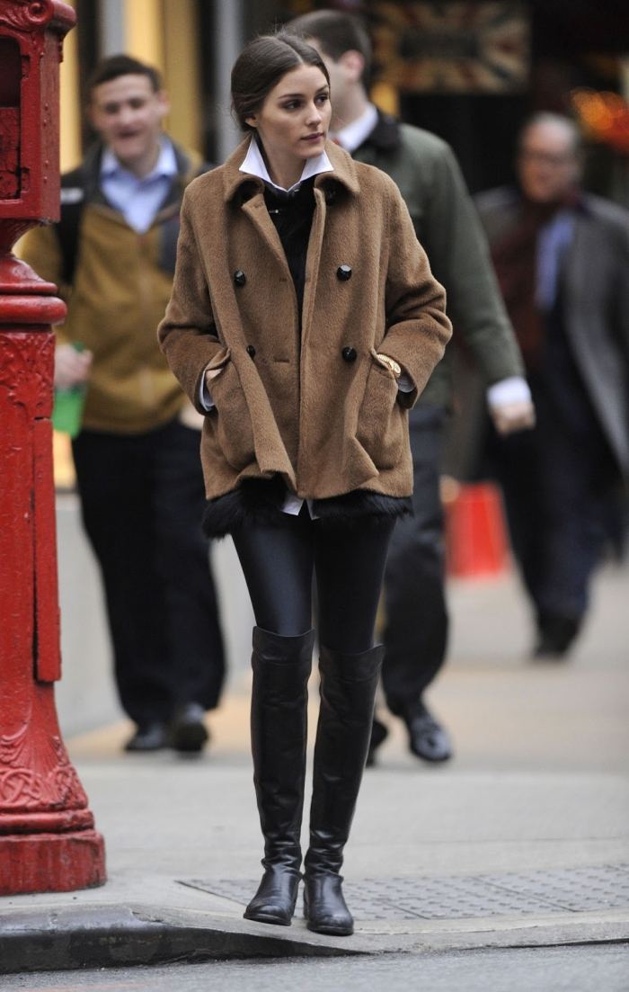 Botas de couro preto com sola chata Olivia-Palermo