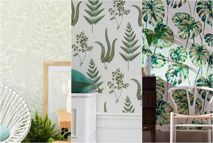 papel de parede moderno sala de estar efeito de tendência botânica dos motivos verde pastel verde esmeralda