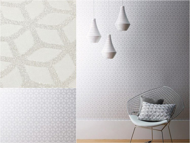 papel de parede moderno sala de estar cinza prata cintilante padrão geométrico