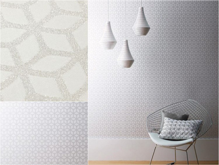 papel de parede moderno sala de estar cinza prata cintilante padrão geométrico