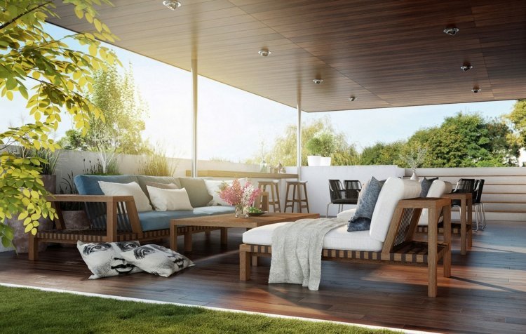 terraço ideias telhado-madeira-móveis de jardim-piso-parquete