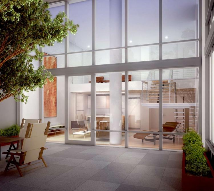 jardim-design-terraço-moderno-design-casa-concreto-azulejos-parede de vidro-panrama-janelas