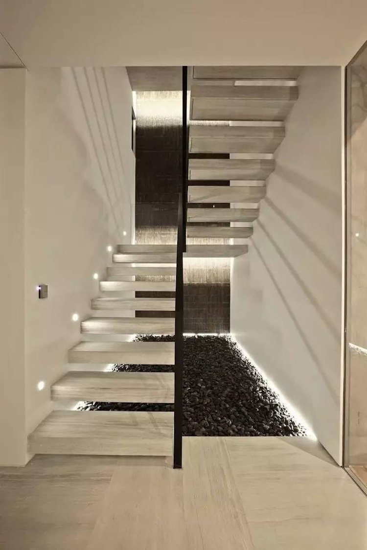 LED de iluminação de escada degraus de granito escada de plataforma de cascalho ornamental preto