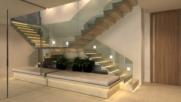 Plataformas de escadas com design de vidro para grades de iluminação Luzes de parede LED