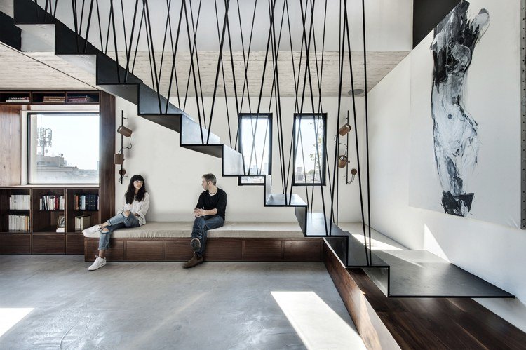 escadas modernas escadas de aço cabo de aço preto decorativo assimétrico