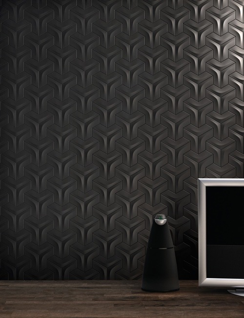 revestimento de parede moderno com padrões geométricos pretos