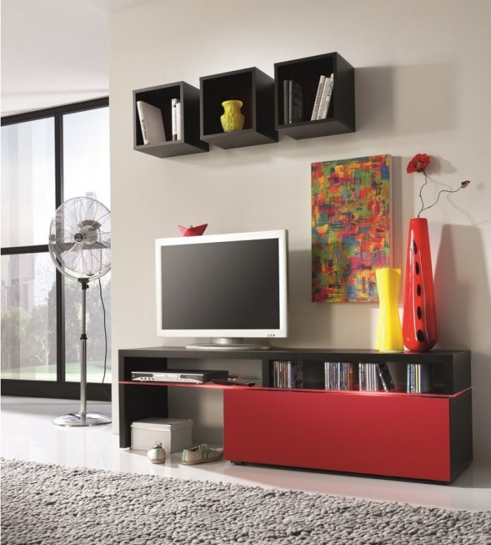 unidade de parede moderna-modular-armazenamento-lateral-frontal-vermelho-arejado-design