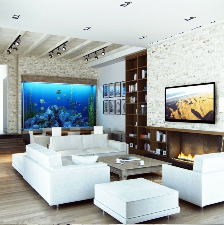 Conjunto de sofás de sala de estar modernos prateleira de lareira branca aquário de tijolos
