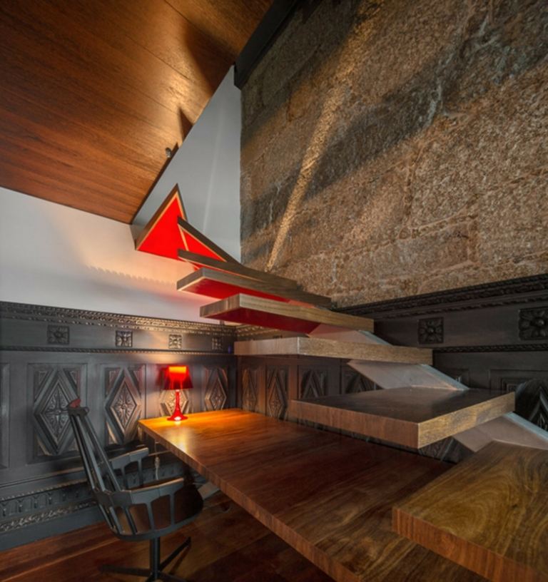 estilo country moderno escada suspensa vermelha madeira design moderno design de interiores