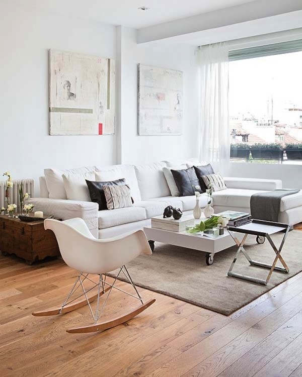 Móveis de sala de estar com poltrona de balanço moderno sofá branco