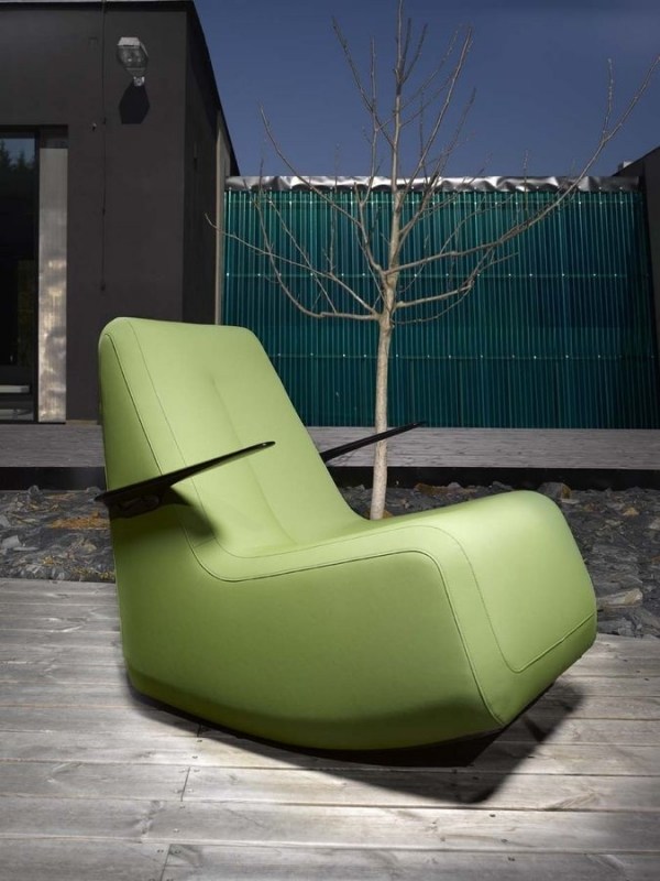 Poltronas de balanço cadeiras encosto estofado em couro verde