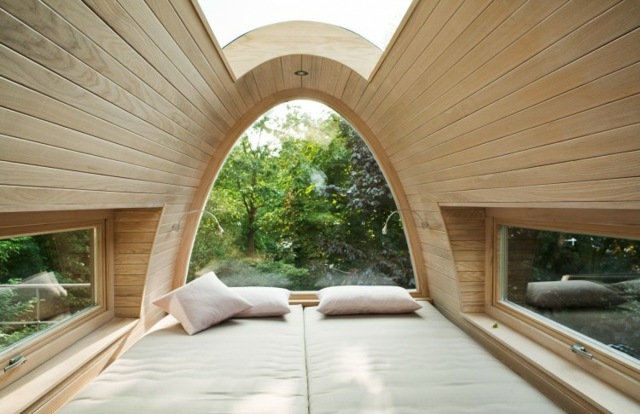 Cama de casal idéias de área de dormir grandes claraboias