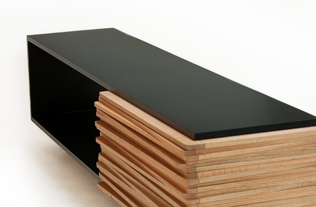 Móveis de madeira refinados - aparador de laca preta e cinza de nogueira