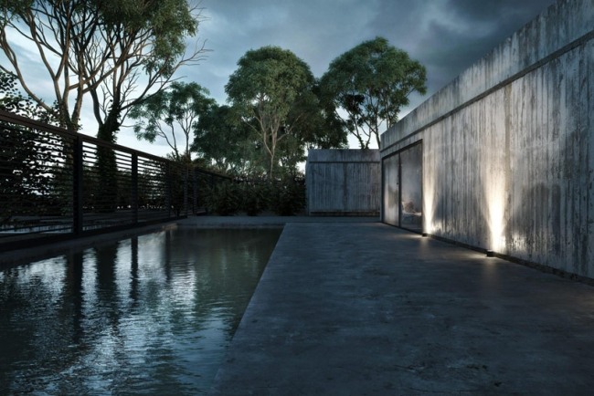 casa moderna de concreto aparente piscina ao ar livre vista para o mar negro