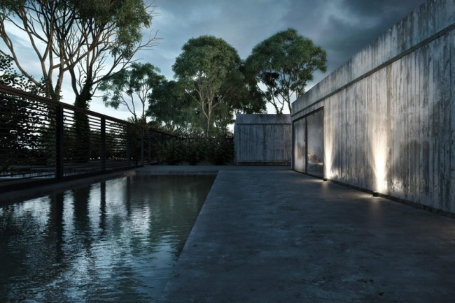 casa moderna de concreto aparente piscina ao ar livre vista para o mar negro