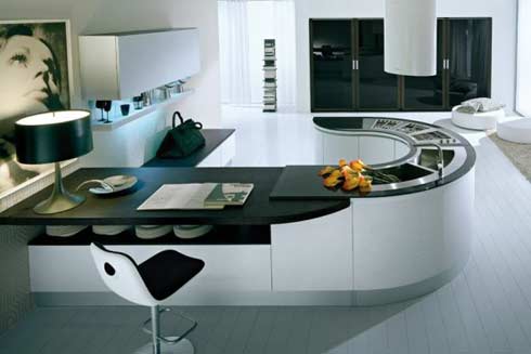 design compacto da cozinha em preto e branco