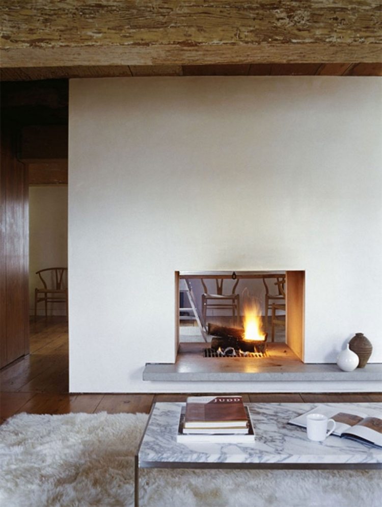 sala de estar moderna-lareira - estilo country-minimalista-mesa de centro-mármore