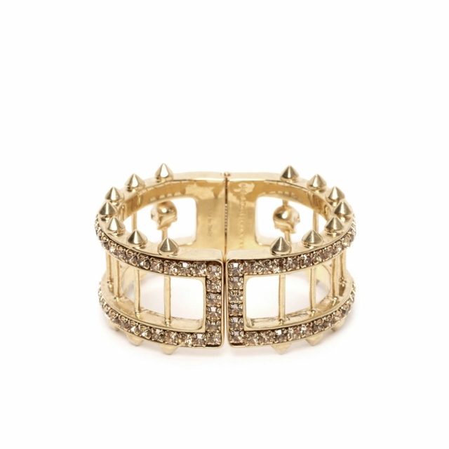 Bracelete com barra de cristal de cor ouro