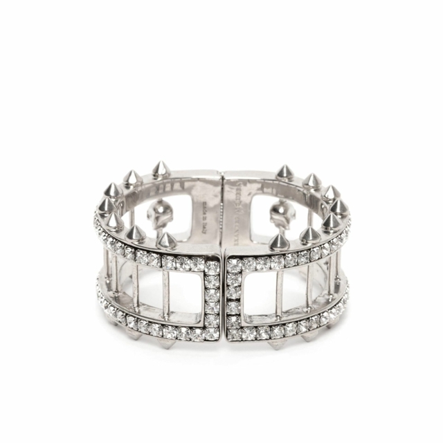 Brilho de cristal prateado com pulseira larga