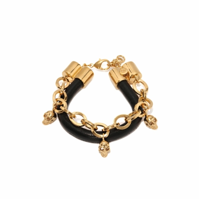 Pulseira de couro - cor ouro - joias da moda - McQueen
