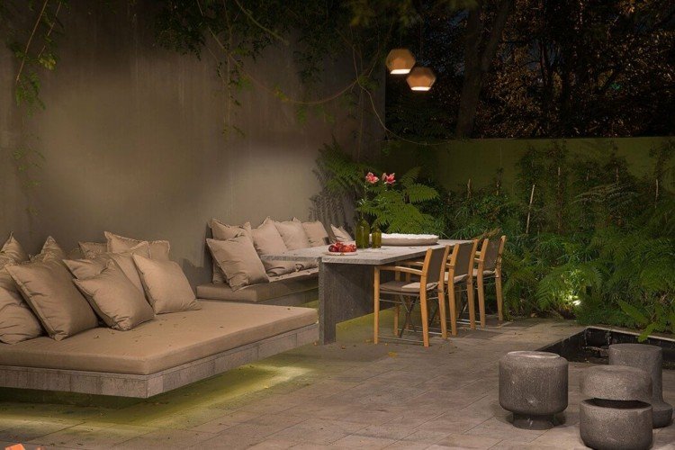 sofá ao ar livre float efeito pedra cinza mobiliário design de jardim