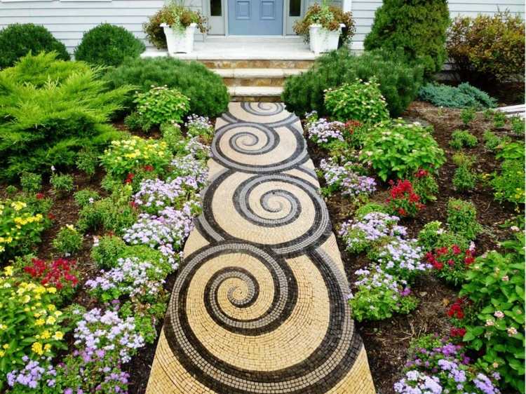 Mosaico-jardim-jardim-caminho-cascalho-mosaico-padrão de assentamento