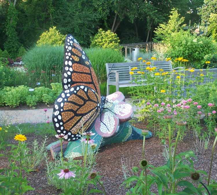 Figuras de jardim em mosaico, borboletas, decoração de jardim