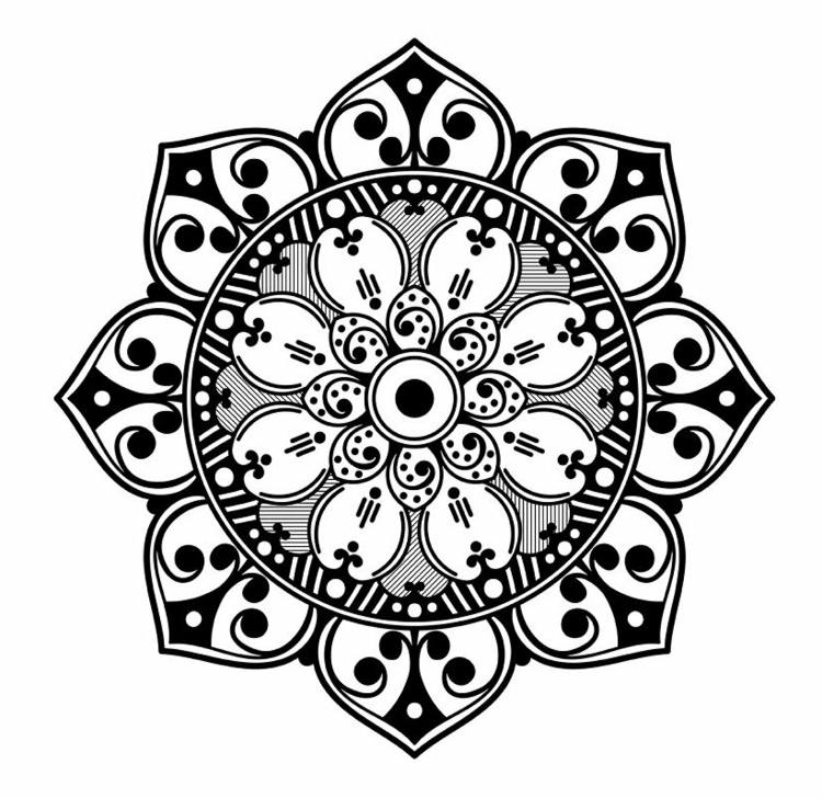 Mandala em preto e branco para decoração e desenho de pedras