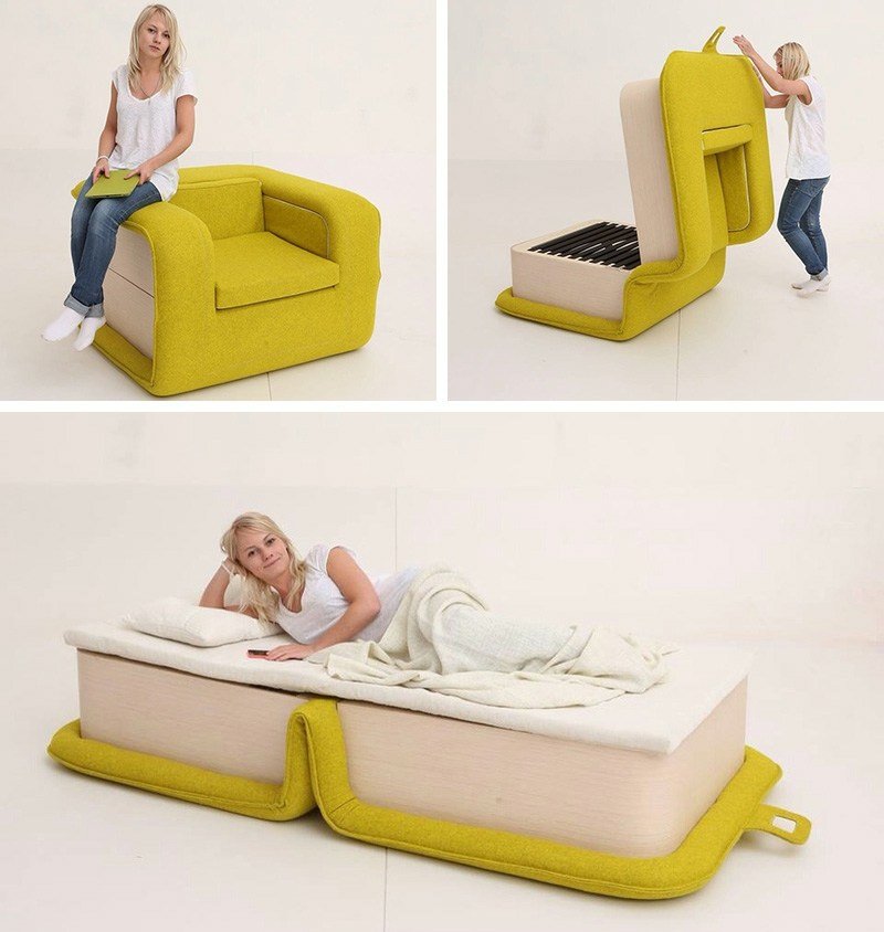 poltrona design multifuncional cama dobrável amarela