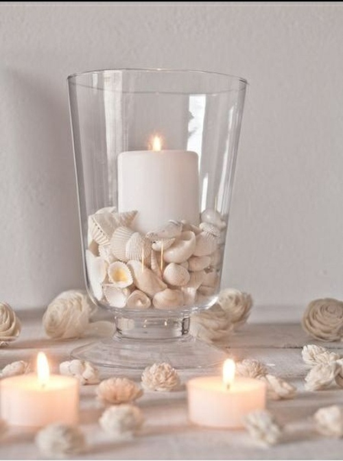 Idéias de decoração de mesa de noivado - casco de velas brancas