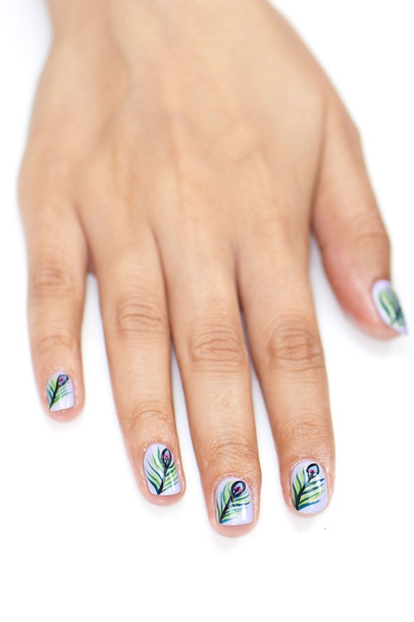 Estilismo de unhas-pavão-penas-efeito-unhas-elegantes-idéias-re-estilização